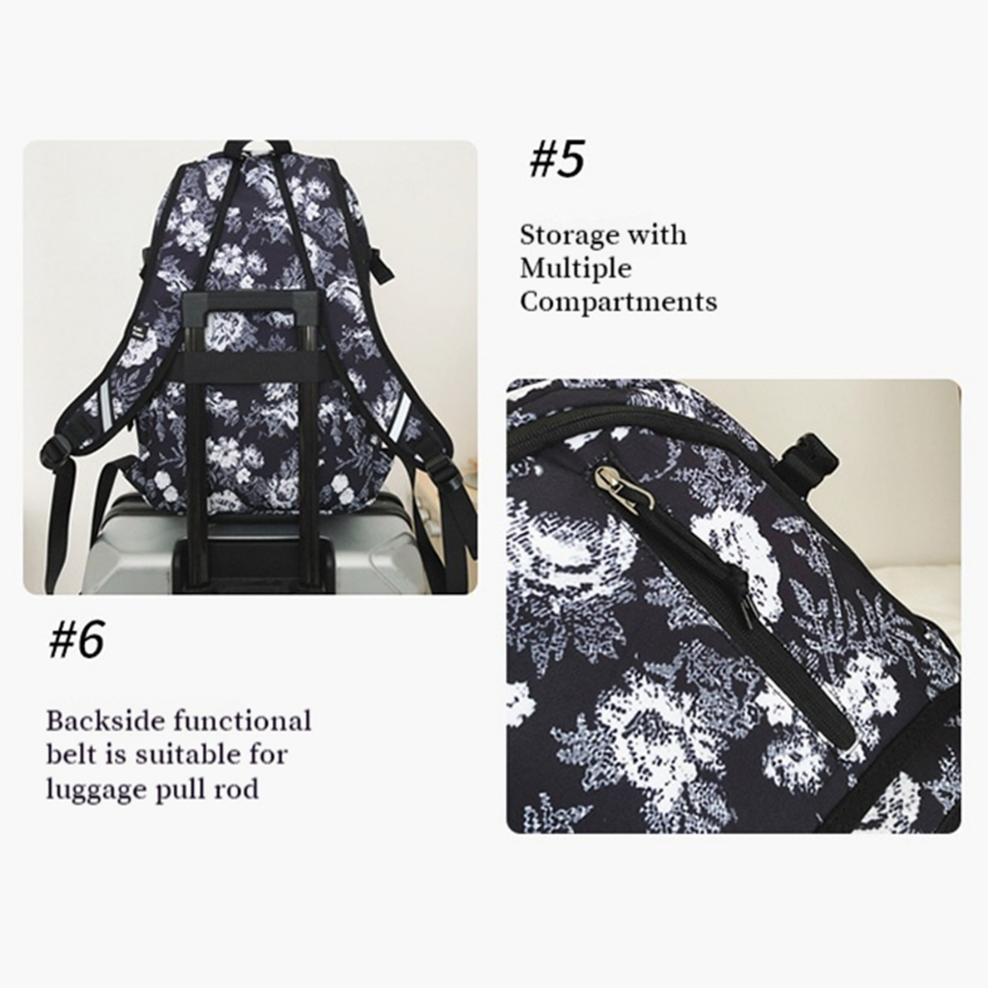 Trendy Floral Backpack | Multi Compartment Spacious | Water Resistant | School, College and Travels | Ideal for Teens & Adults
