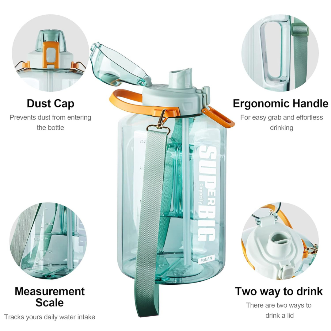 Super Big Water Bottle | 1500 ML or 2500 ML Capacity | 3 Stylish Ways to Carry | Ideal for Home, Long Travel Days, or Gym Sessions