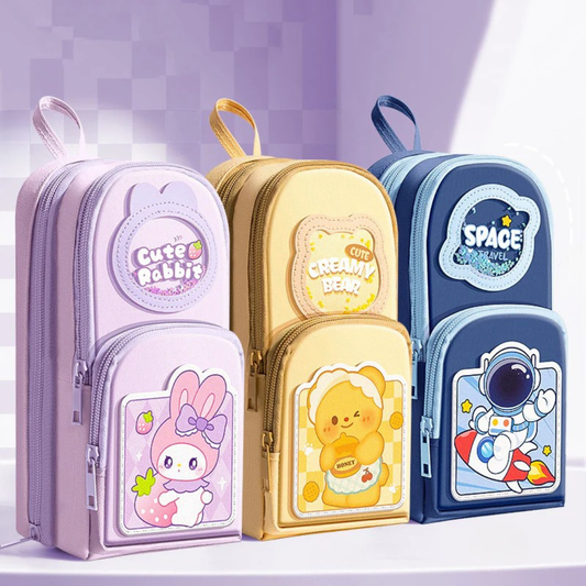 Cute Cartoon Stationery Pouch | Large Capacity Pencil Case Design | Durable Fabric | Ideal for Students