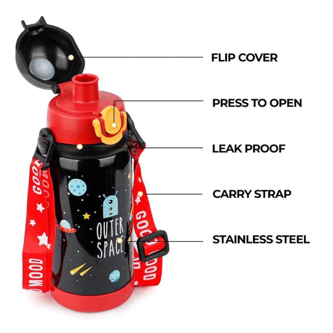 Trendy Outerspace Water Bottle | Stainless Steel Bottle | Leak-Resistant | Adjustable Strap | For Kids and Teen