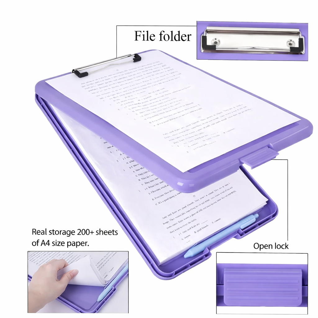 Clipboard File with Storage Box | Writing Pad and A4 Paper Storage | Lightweight and Durable | For Student or Office Use