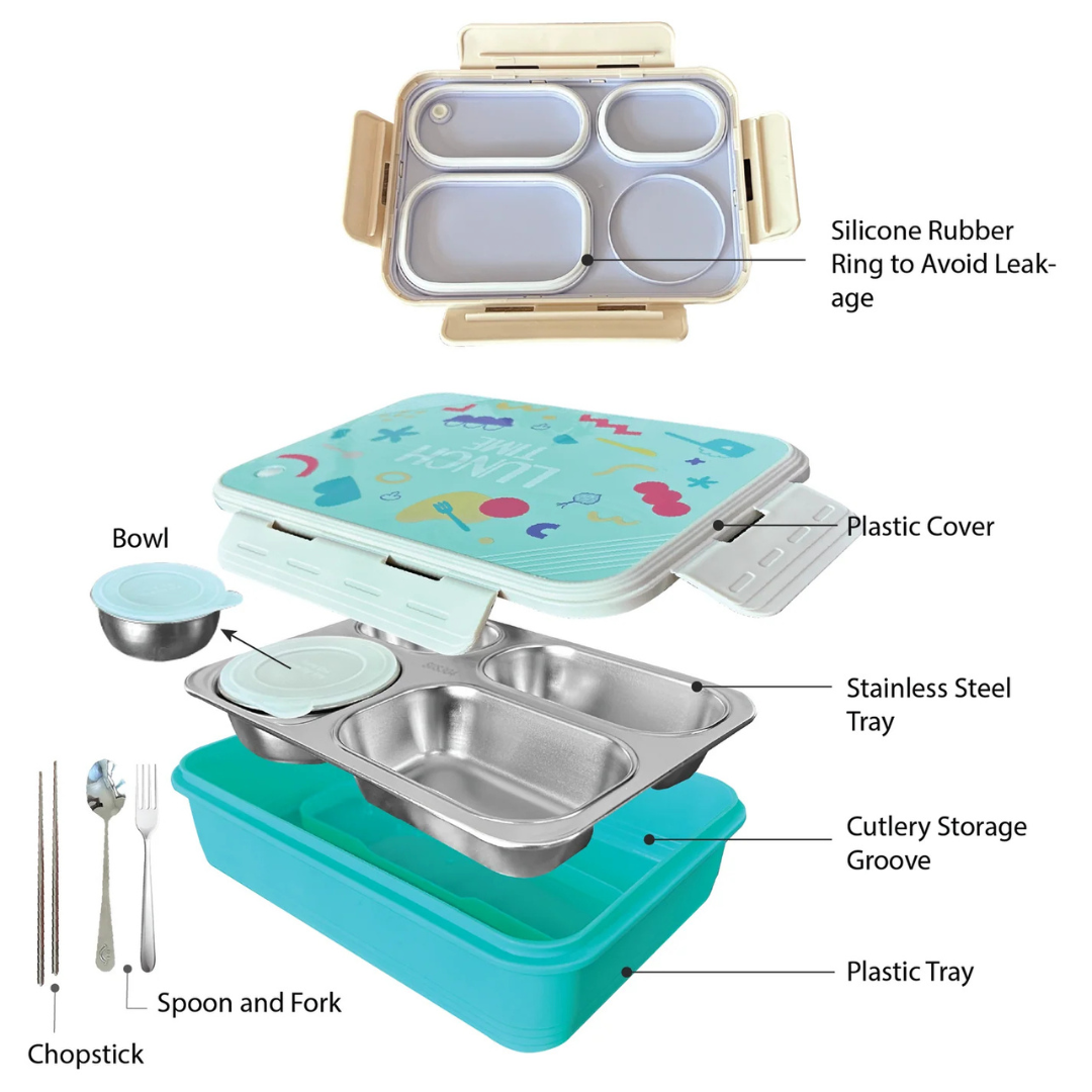 LunchTime Joy Box | Stainless Steel, Durable and Safe | Includes Cutlery | Cute Design