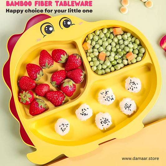 Dino Kids Plate | Bamboo Fiber Material | Anti-bacterial & Safe | Random Colour