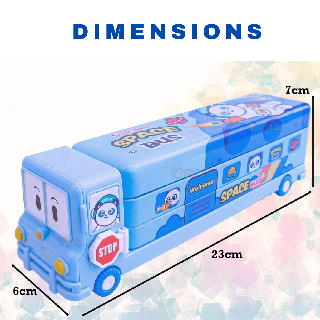 Double Decker Pencil Box | Large Triple Layer Storage | Inbuilt Sharpener | Cute Print Design | Boys and Gilrs