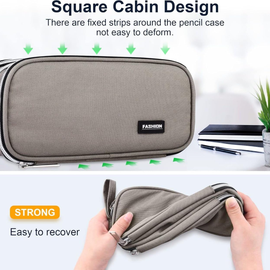 Fashion Pouch | Multifunctional Large Capacity Pencil Case| 3 Zippers Storage | Ideal for Students and Professionals