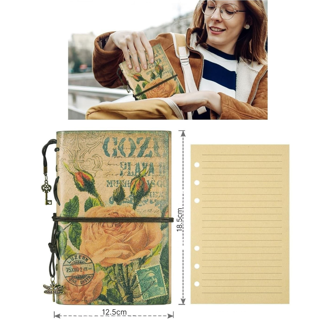 Vintage Leather Diary| Refillable Notebook with Lock Strap |  Zipper Pocket Inside | Great Gift Idea