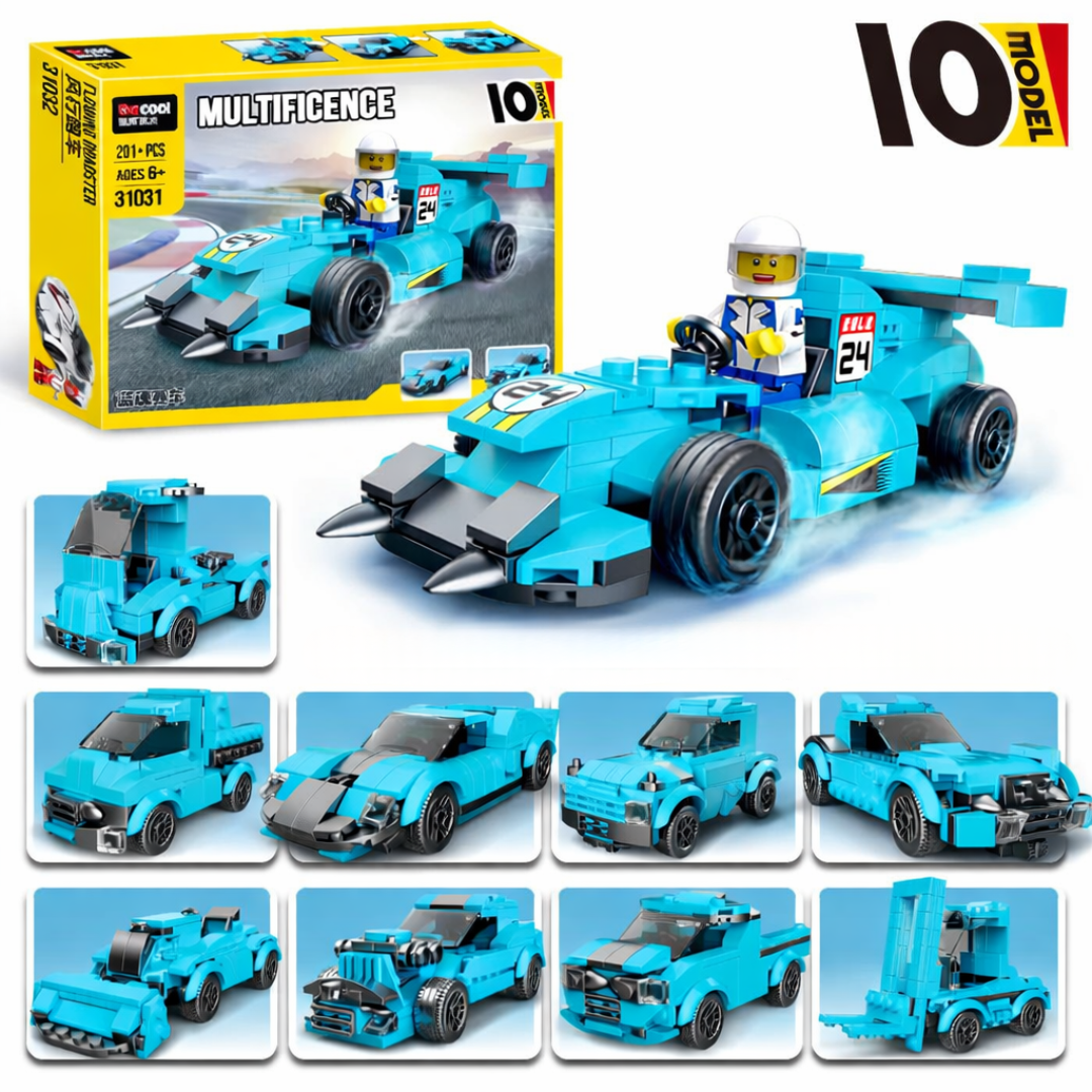 Thunder Racing Vehicles | Build 10 Unique Vehicles | Multificence, Lego Style | For Kids Aged above 6 Years | Gift Set
