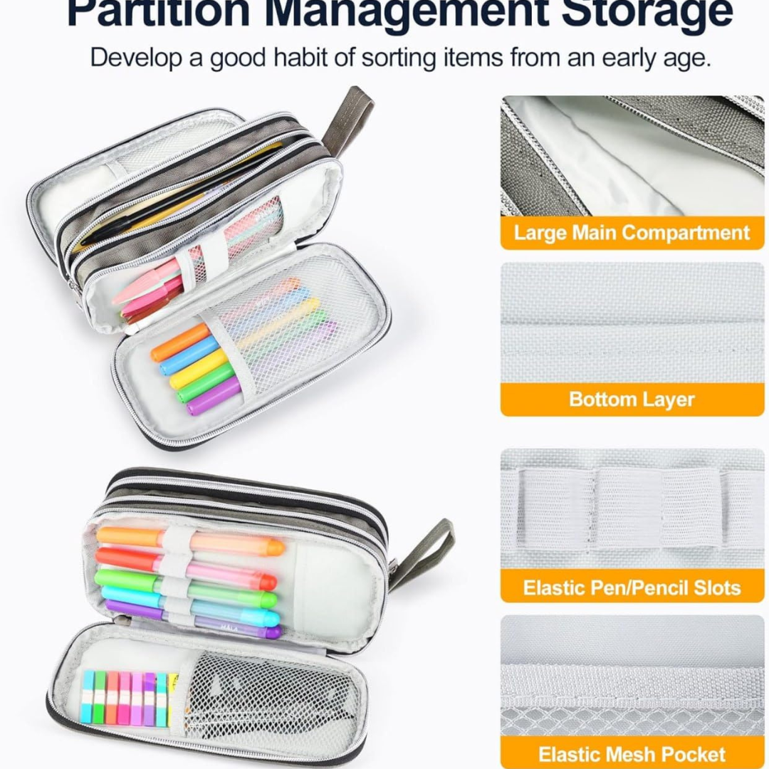 Fashion Pouch | Multifunctional Large Capacity Pencil Case| 3 Zippers Storage | Ideal for Students and Professionals