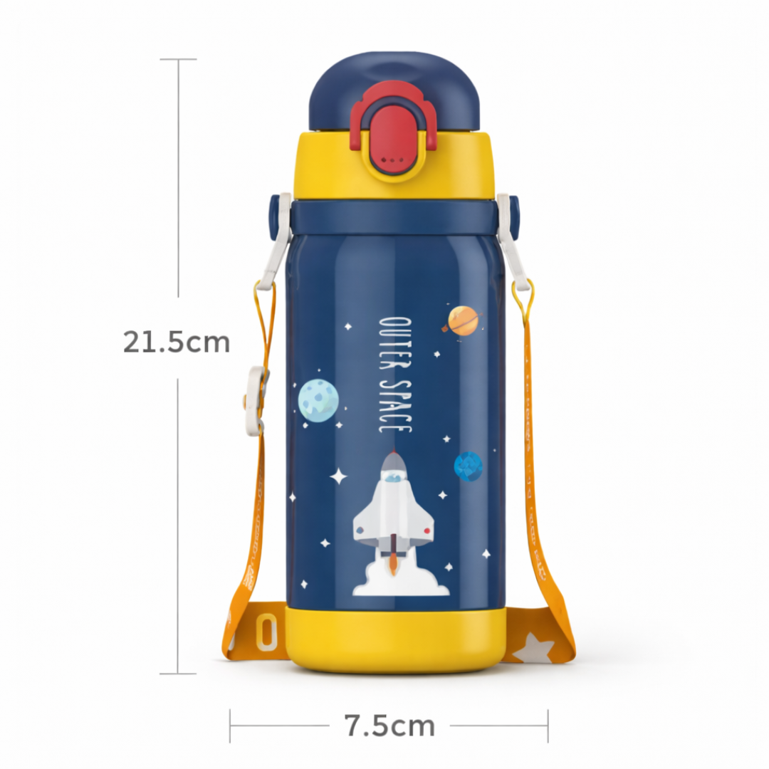 Trendy Outerspace Water Bottle | Stainless Steel Bottle | Leak-Resistant | Adjustable Strap | For Kids and Teen