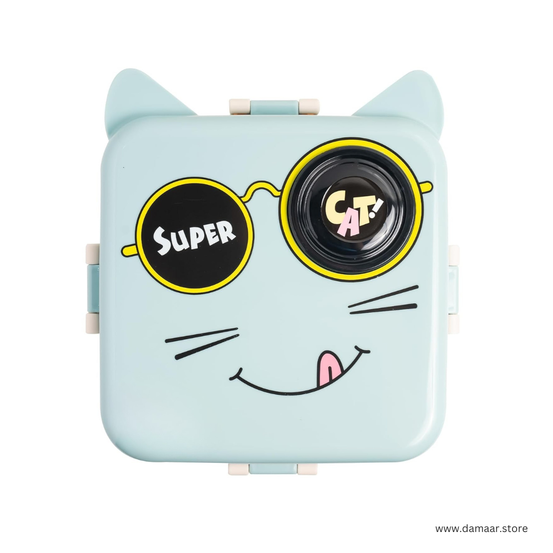 Super Cute Cat Lunch Box | FOODDICT Premium collection | Spacious 6 Compartment | Stainless Steel Tiffin | Secure Lock and Leak-proof