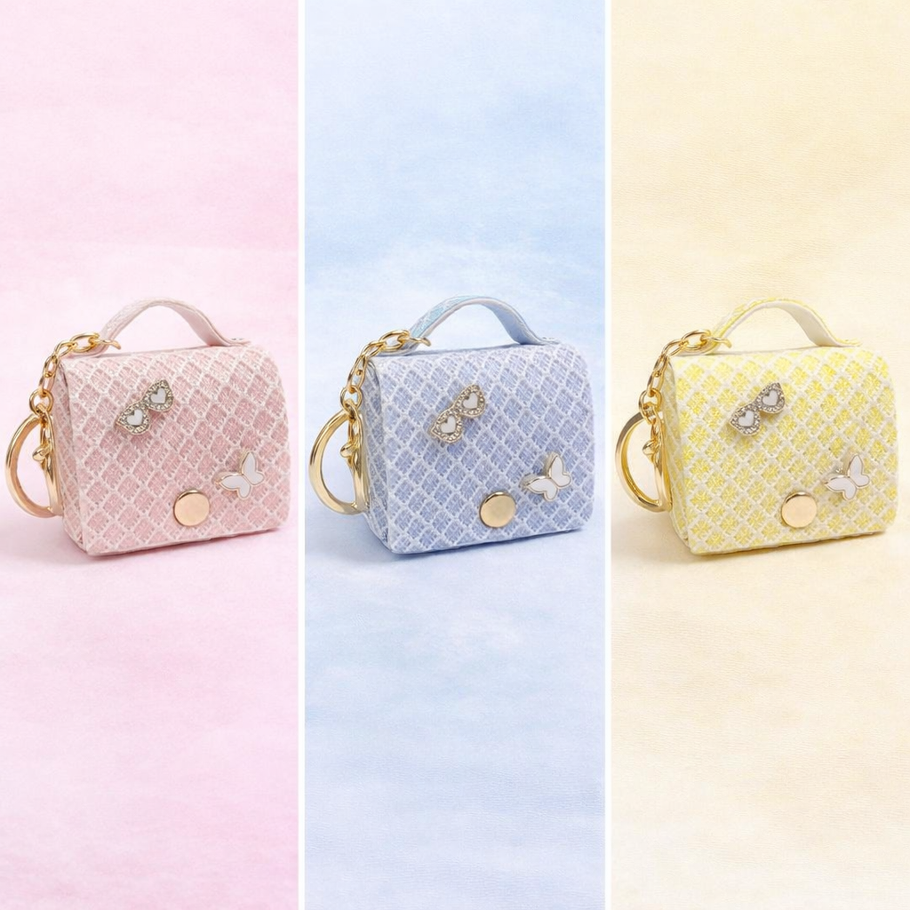 Quilt Style Mini Pouch | Key Chain | Stylish & Compact | Set of 2 Pouch | Attractive Design