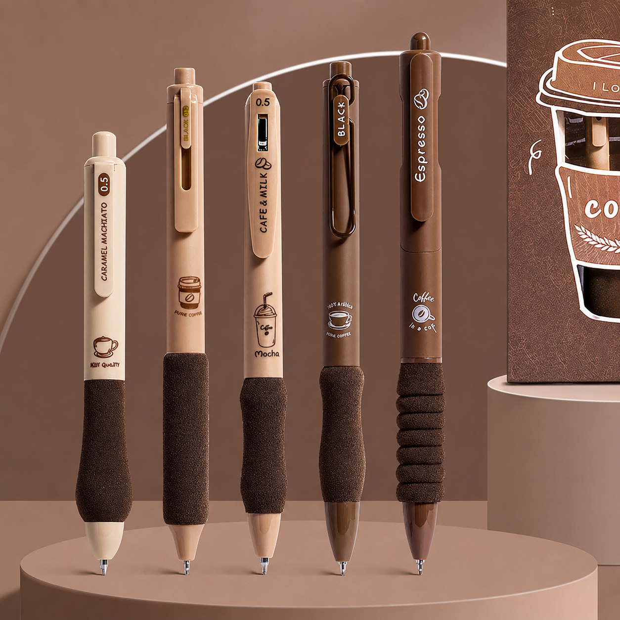 Coffee Collection Ballpoint Pen Set | Pack of 5 Coffee-Themed Pens | Soft Grip and Smooth Writing | Return Gift for Girl and Boys