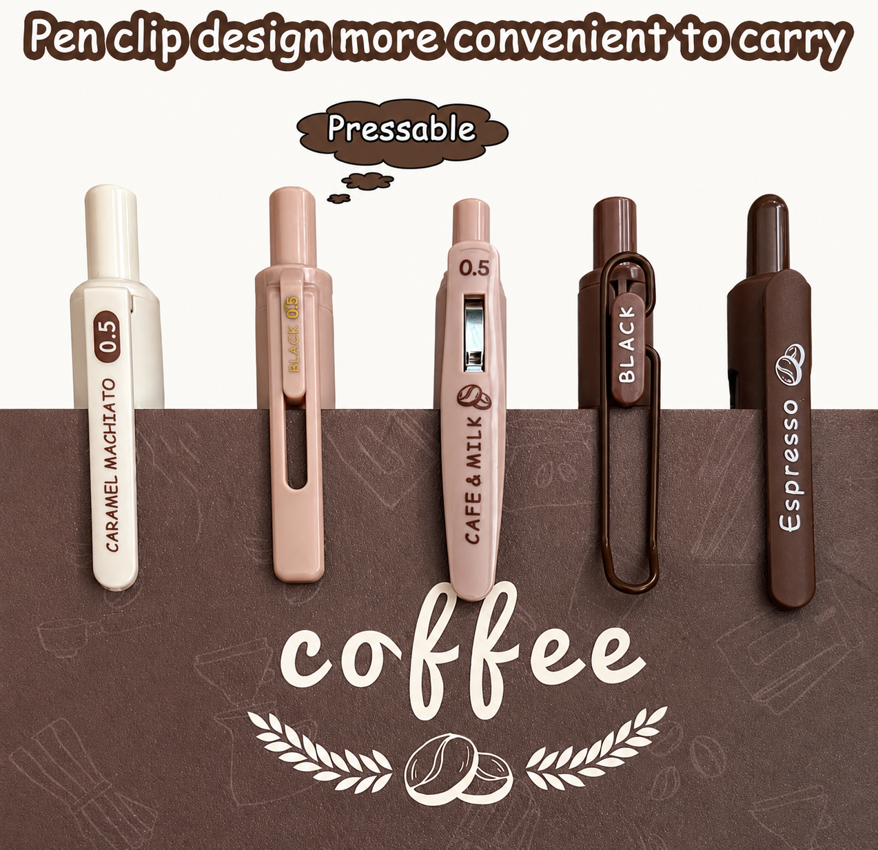 Coffee Collection Ballpoint Pen Set | Pack of 5 Coffee-Themed Pens | Soft Grip and Smooth Writing | Return Gift for Girl and Boys