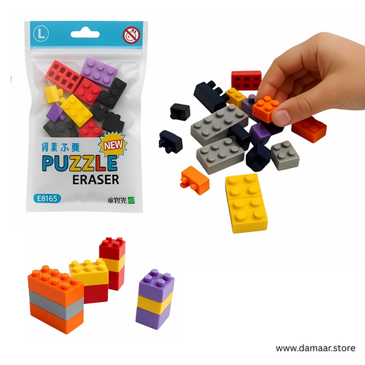 Puzzle Eraser | 12 Creative Blocks | Play and Erase with Fun | Colourful Blocks | Pack of 3